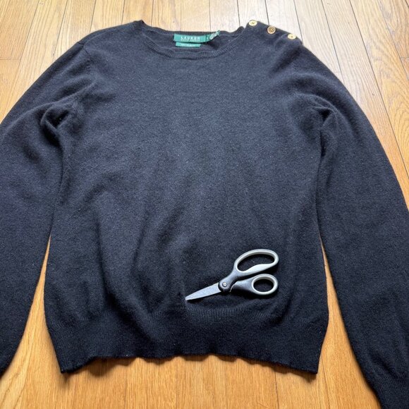 100% Cashmere Lauren Ralph Lauren Size L Black Knit Pullover Crew Neck Sweater - Picture 4 of 16